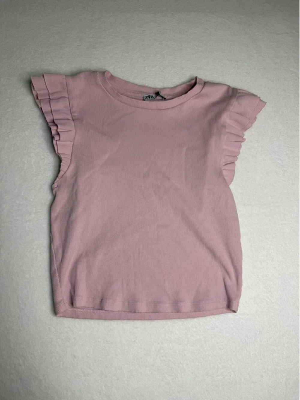 ZARA Pink Ribbed Ruffle Sleeve Top Women’s Large Coquette
